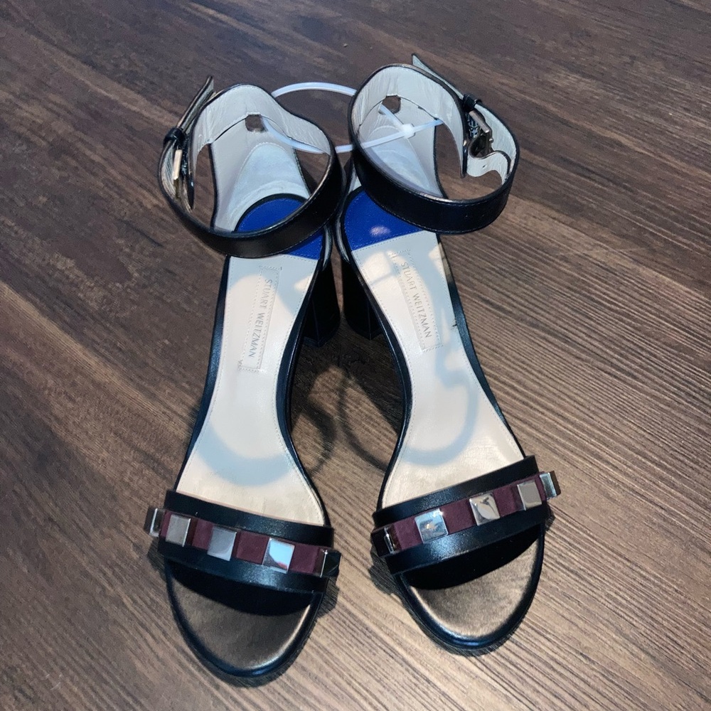 Stuart weitzman Women's Black Ankle-Strap Block Heel Sandal heal  size 6